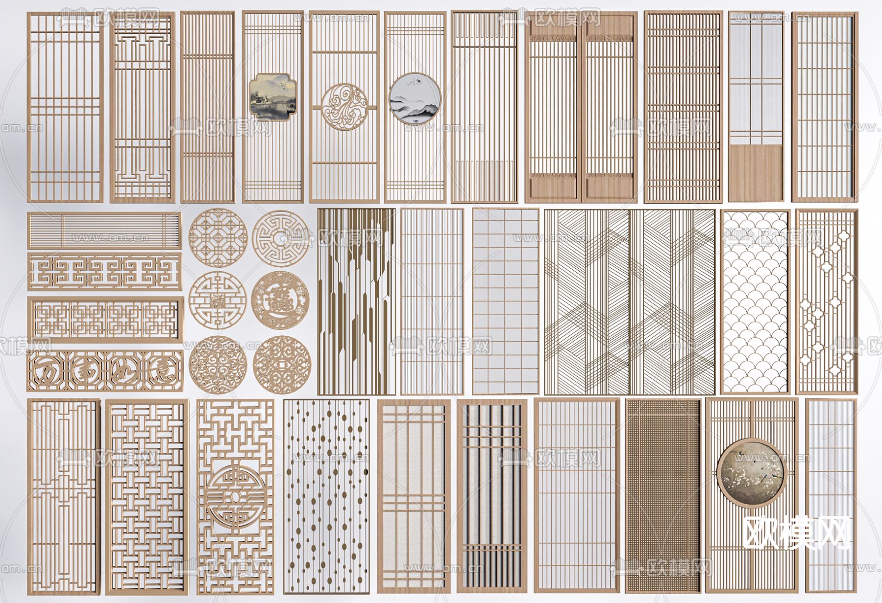 中式屏风 隔断su模型下载（渲染图1）