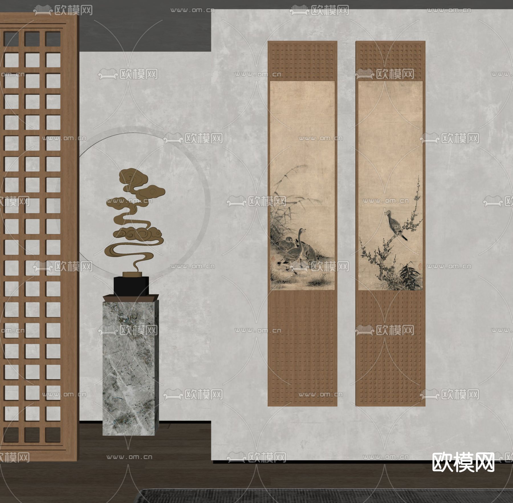 新中式装饰画su模型