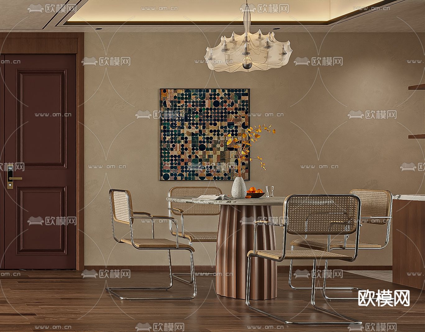 中古风客餐厅su模型下载（渲染图2）