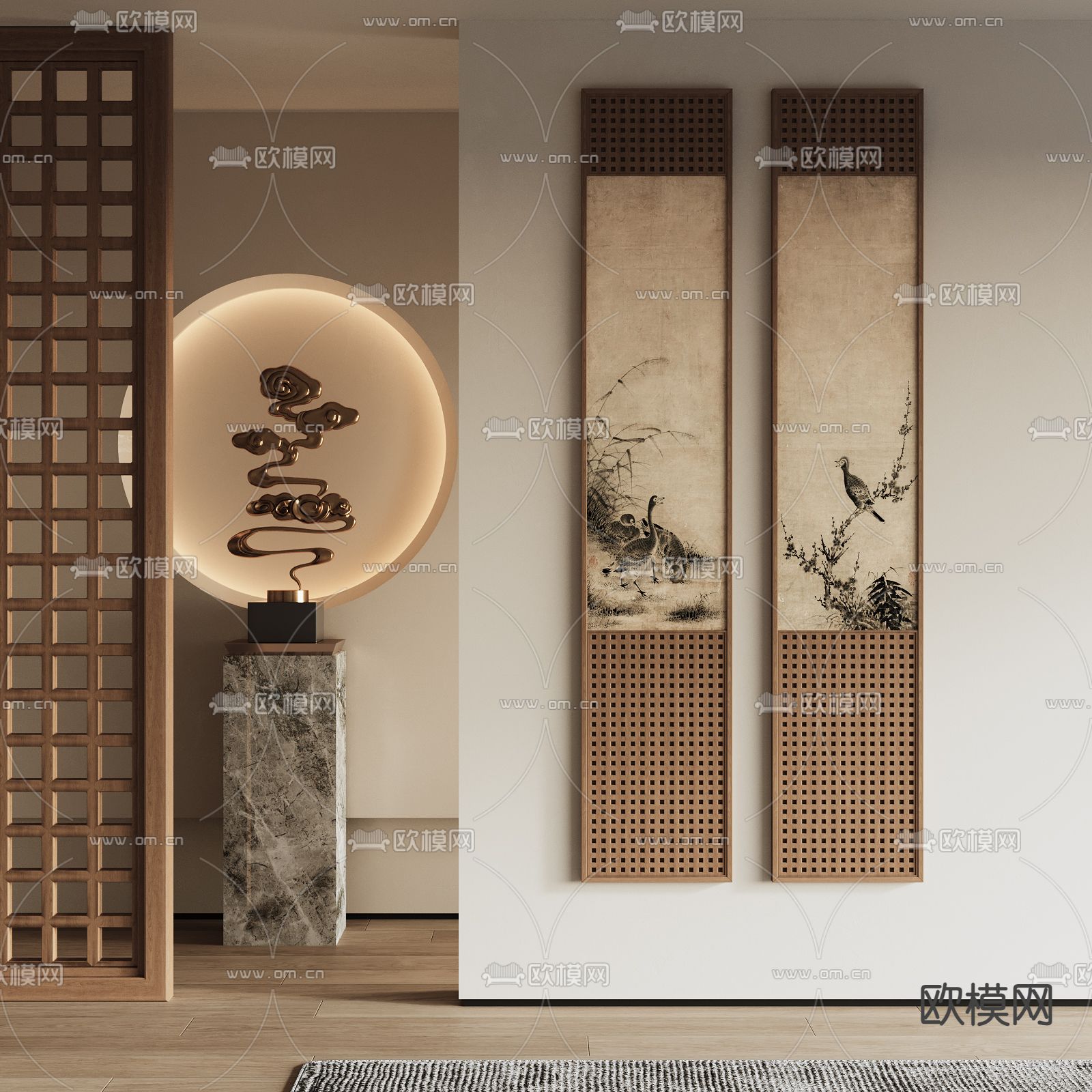 新中式装饰画su模型