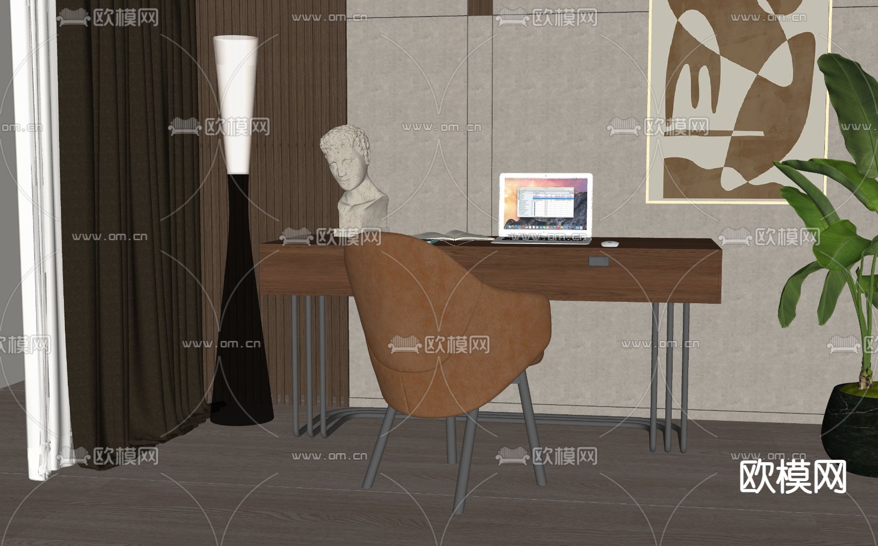 现代书桌椅su模型下载（渲染图2）