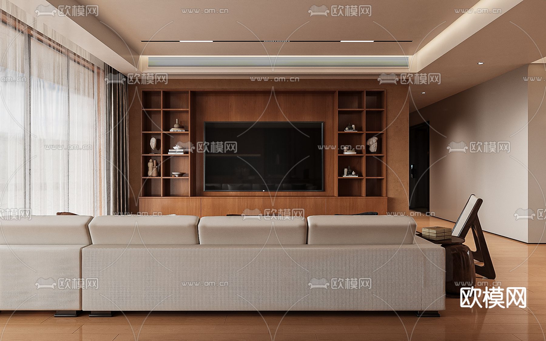 中古风客餐厅su模型下载（渲染图2）