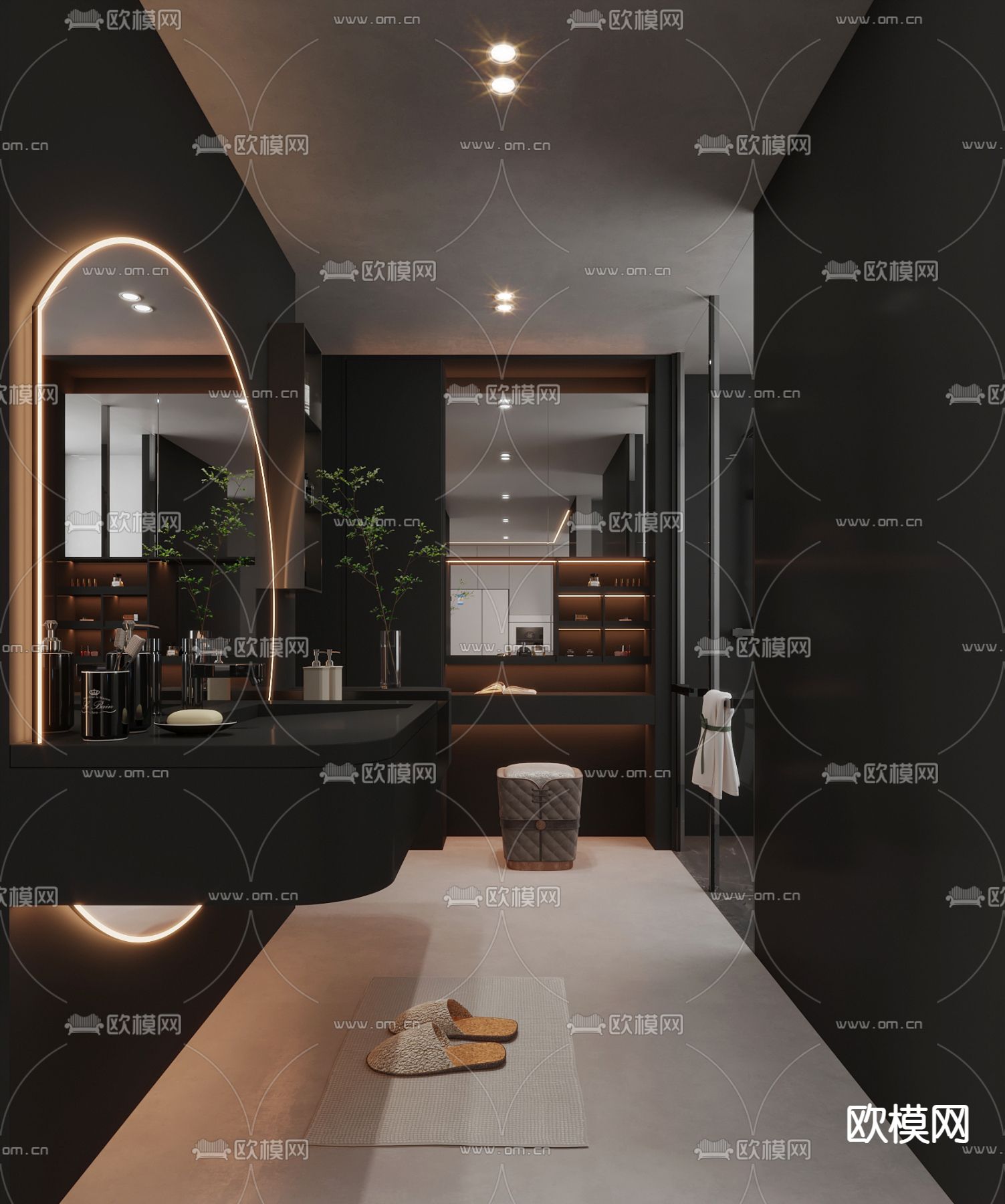 暗黑风卫生间 浴室su模型下载（渲染图1）