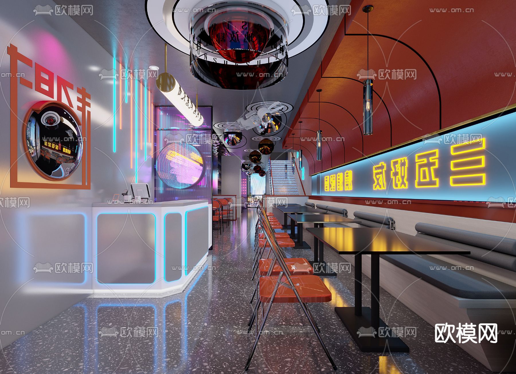 工业风烧烤店su模型下载（渲染图1）