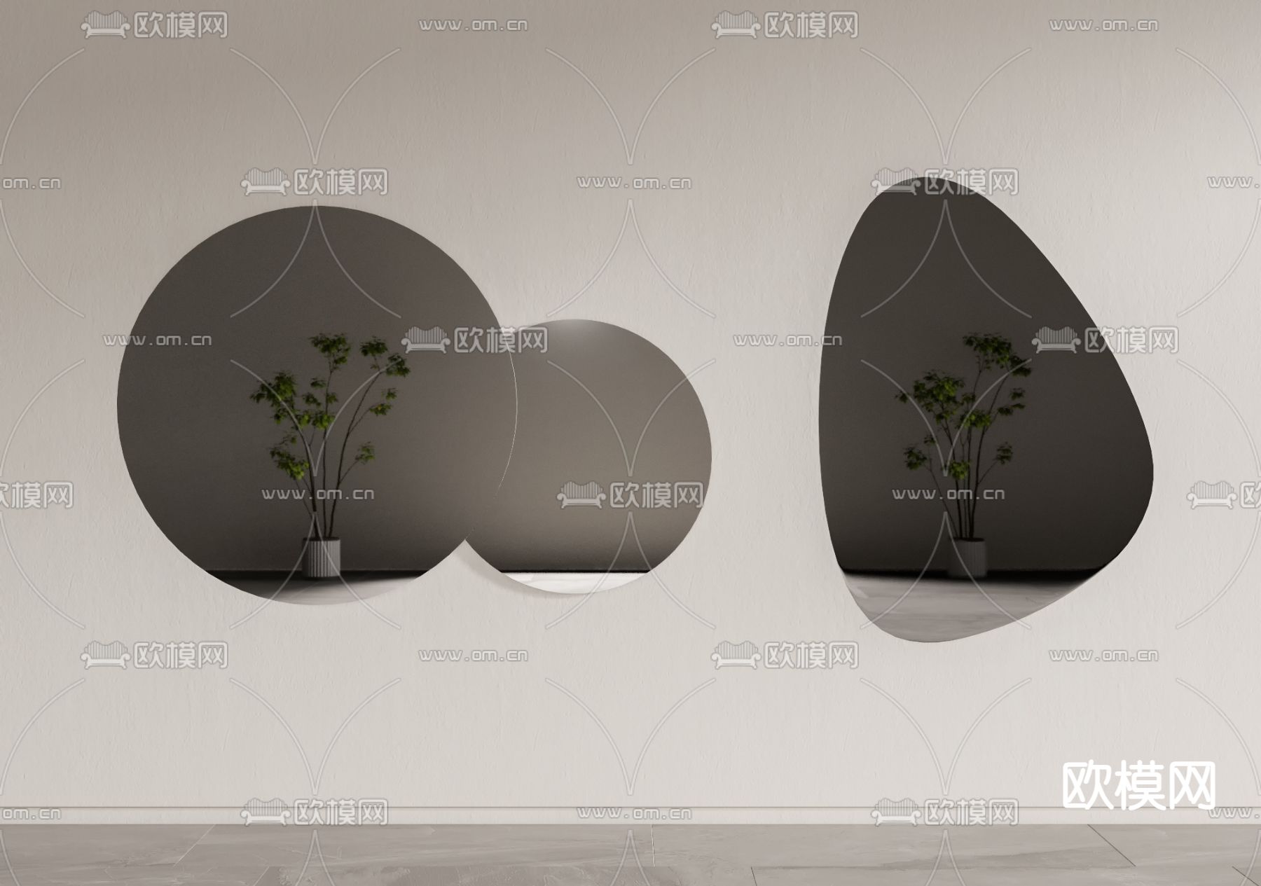 现代装饰镜 镜子 化妆镜su模型下载（渲染图2）