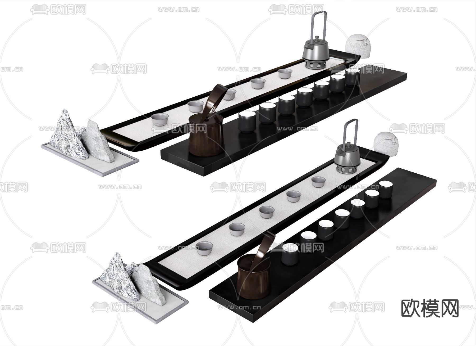 茶具 茶杯 茶盘su模型下载（渲染图1）