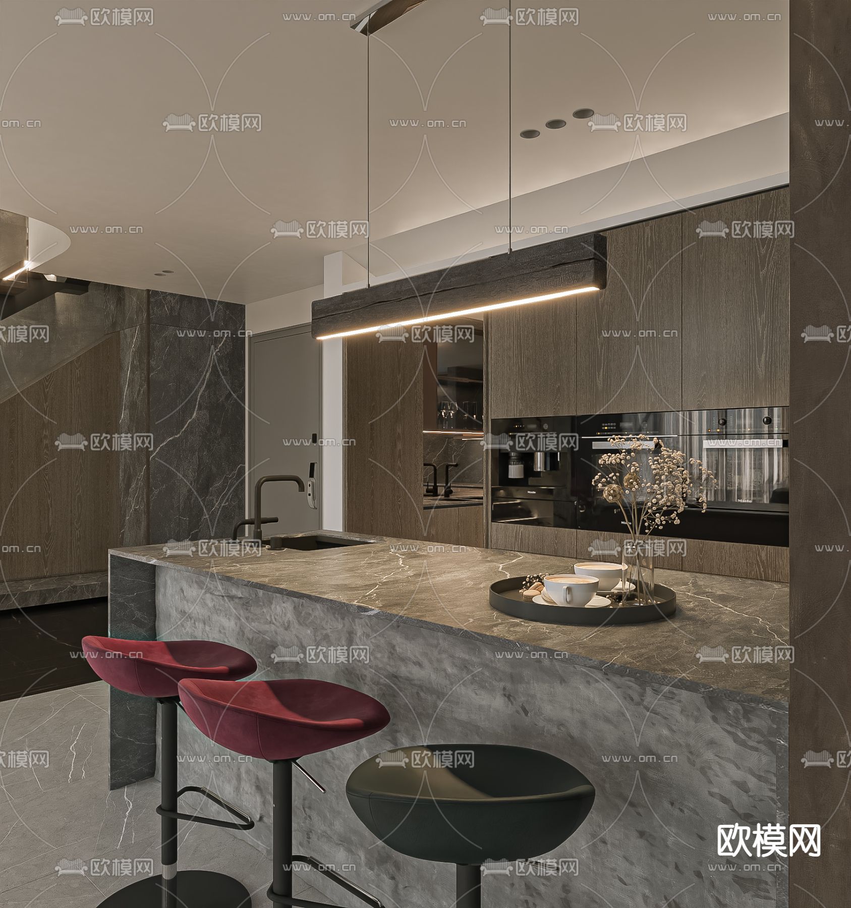 现代别墅客厅su模型下载（渲染图3）