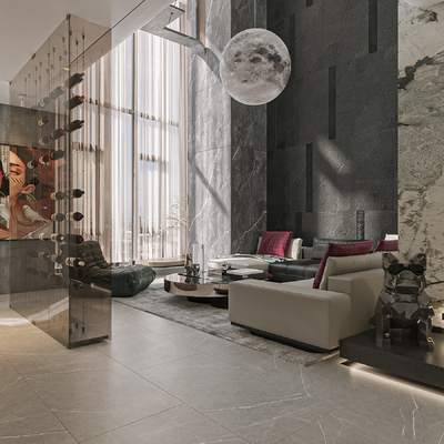  现代别墅客厅su模型 