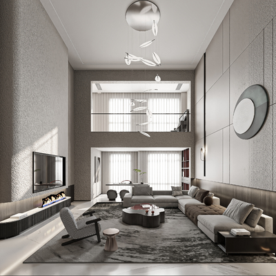  现代别墅客厅su模型 