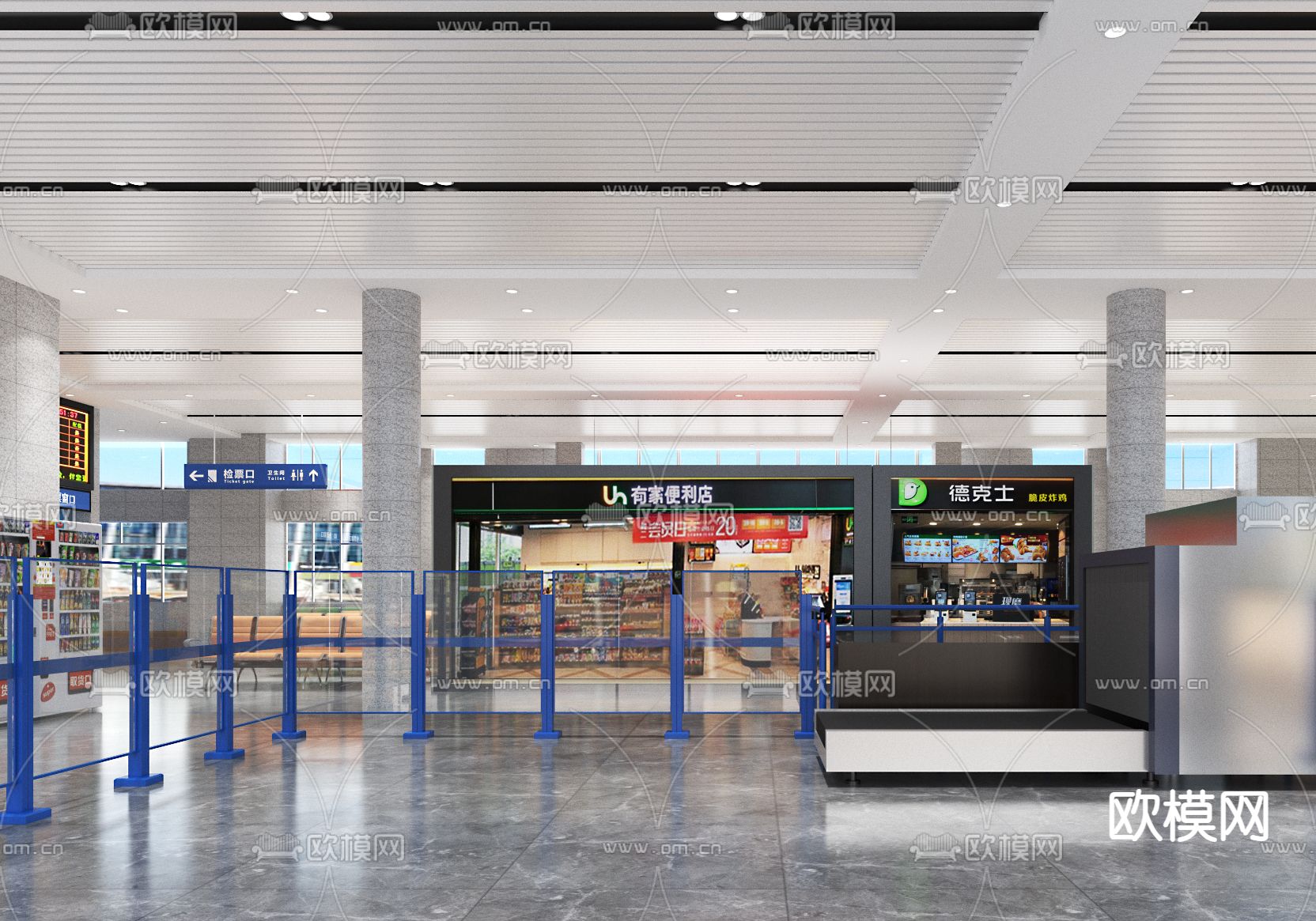 汽车站 候车厅3d模型下载（渲染图7）