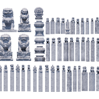 雕塑小品 抱鼓石 石狮子su模型