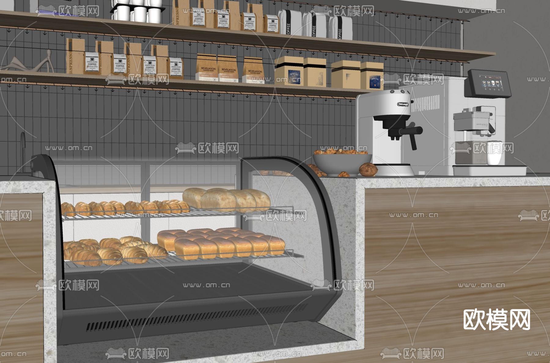 咖啡豆 食物 面包蛋糕 咖啡机su模型下载（渲染图2）