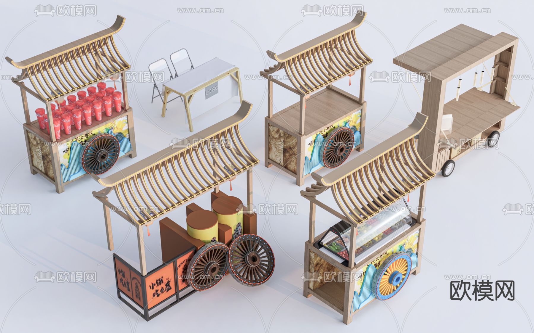 现代小吃摊位 网红摊位su模型下载（渲染图1）