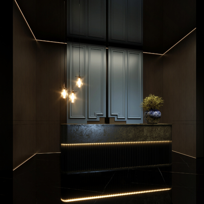  新中式酒店前台su模型 