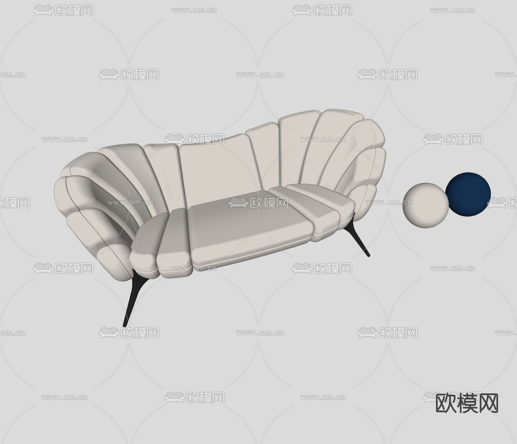 现代双人沙发su模型下载（渲染图2）