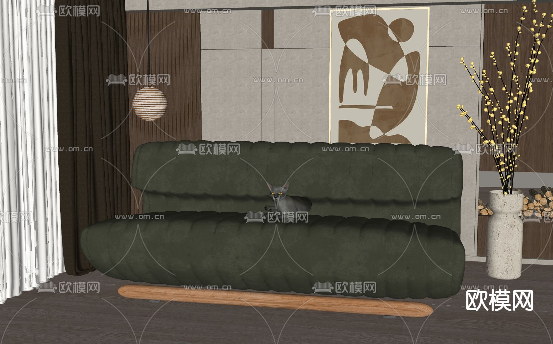 现代多人沙发su模型下载（渲染图2）