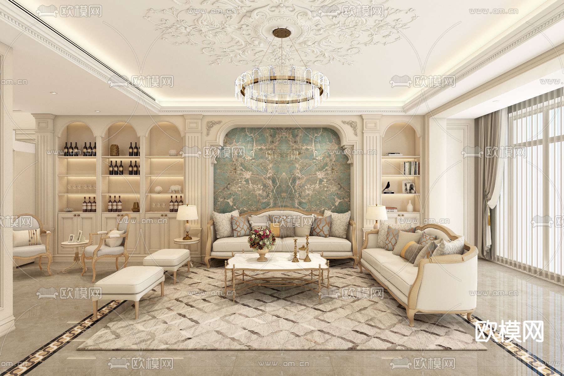 欧式客厅3d模型下载