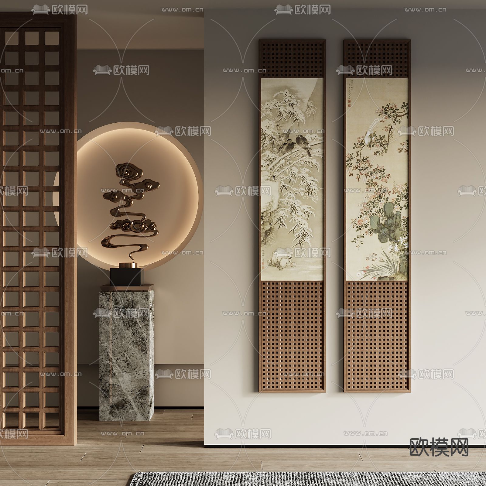 新中式装饰画su模型