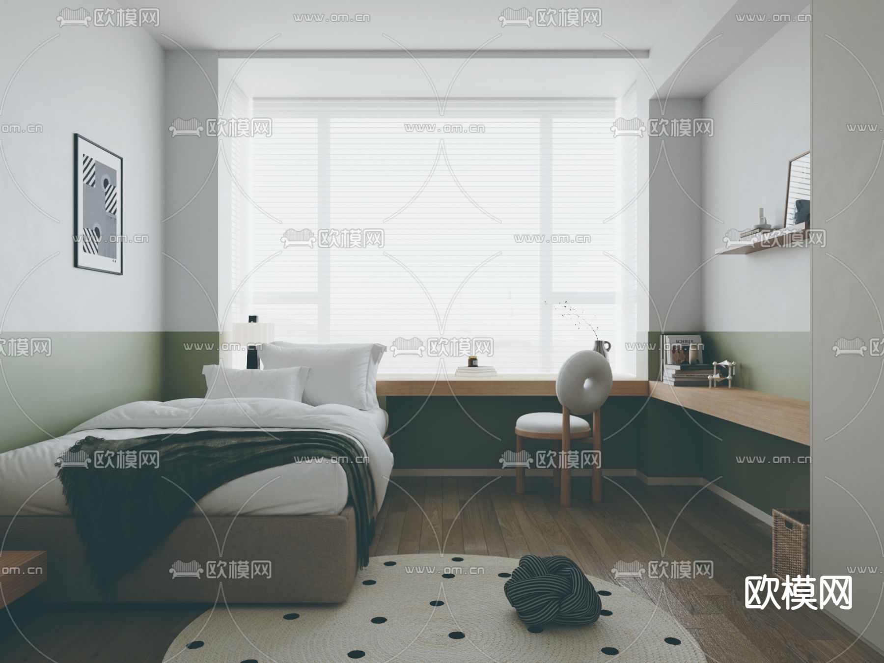 榻榻米卧室 次卧3d模型下载（渲染图1）