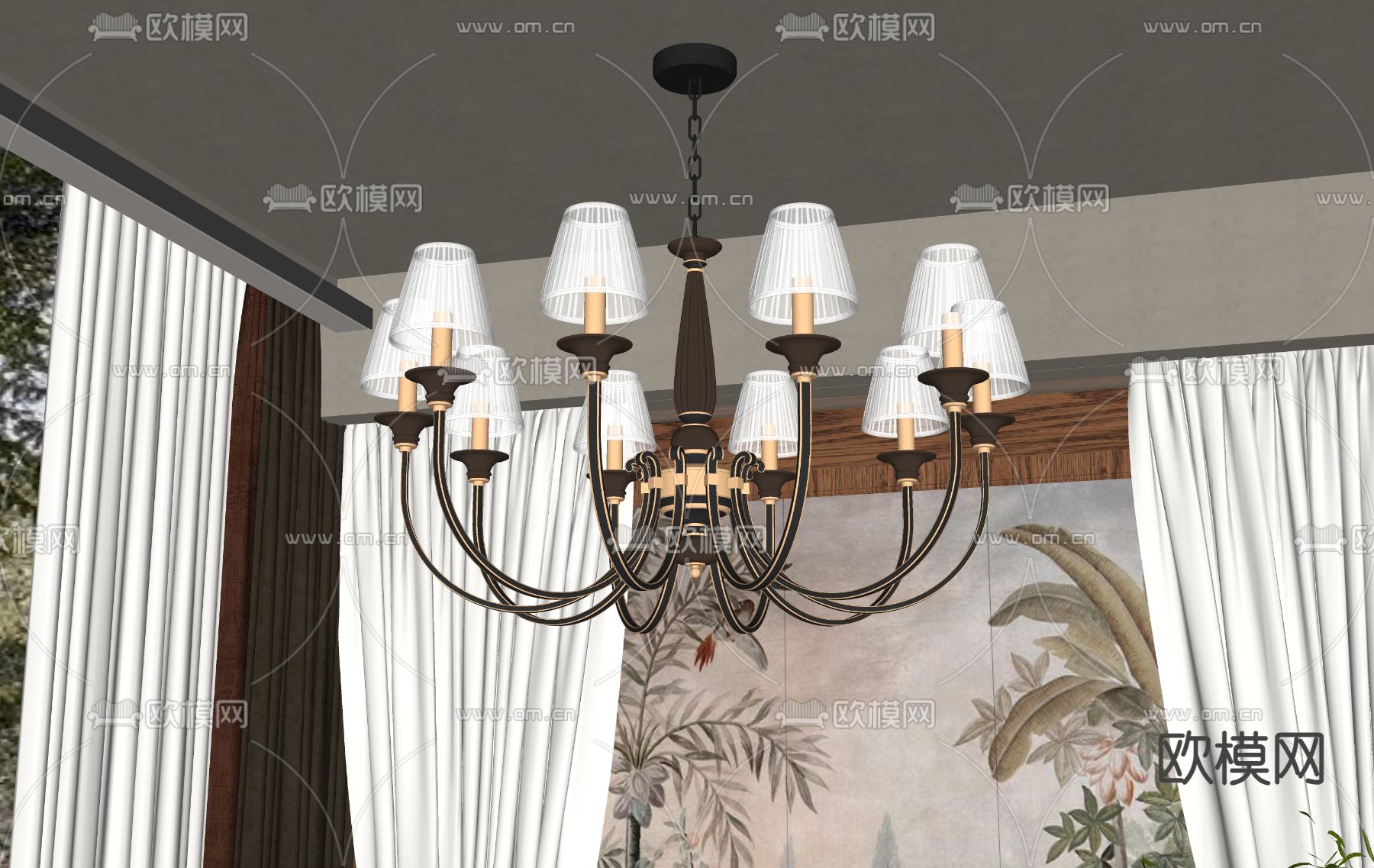 美式吊灯su模型下载（渲染图2）