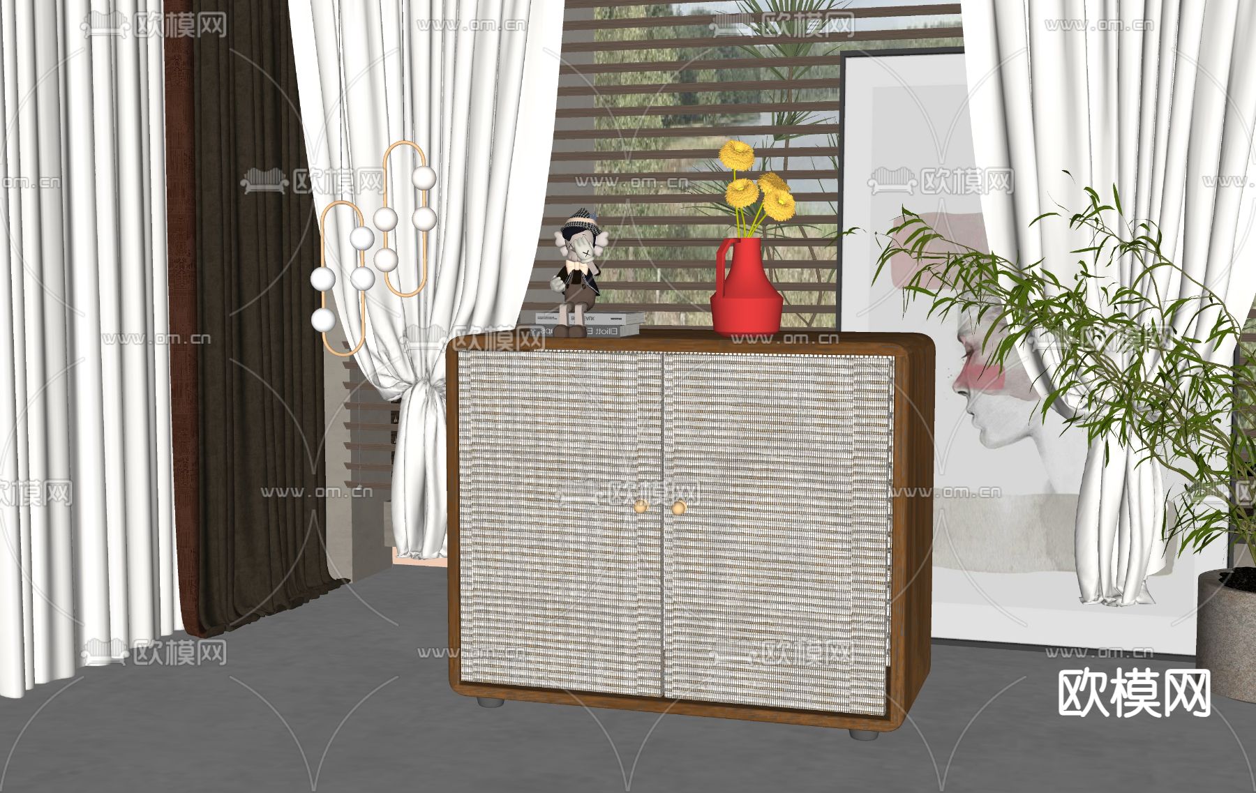 简欧餐边柜su模型下载（渲染图2）