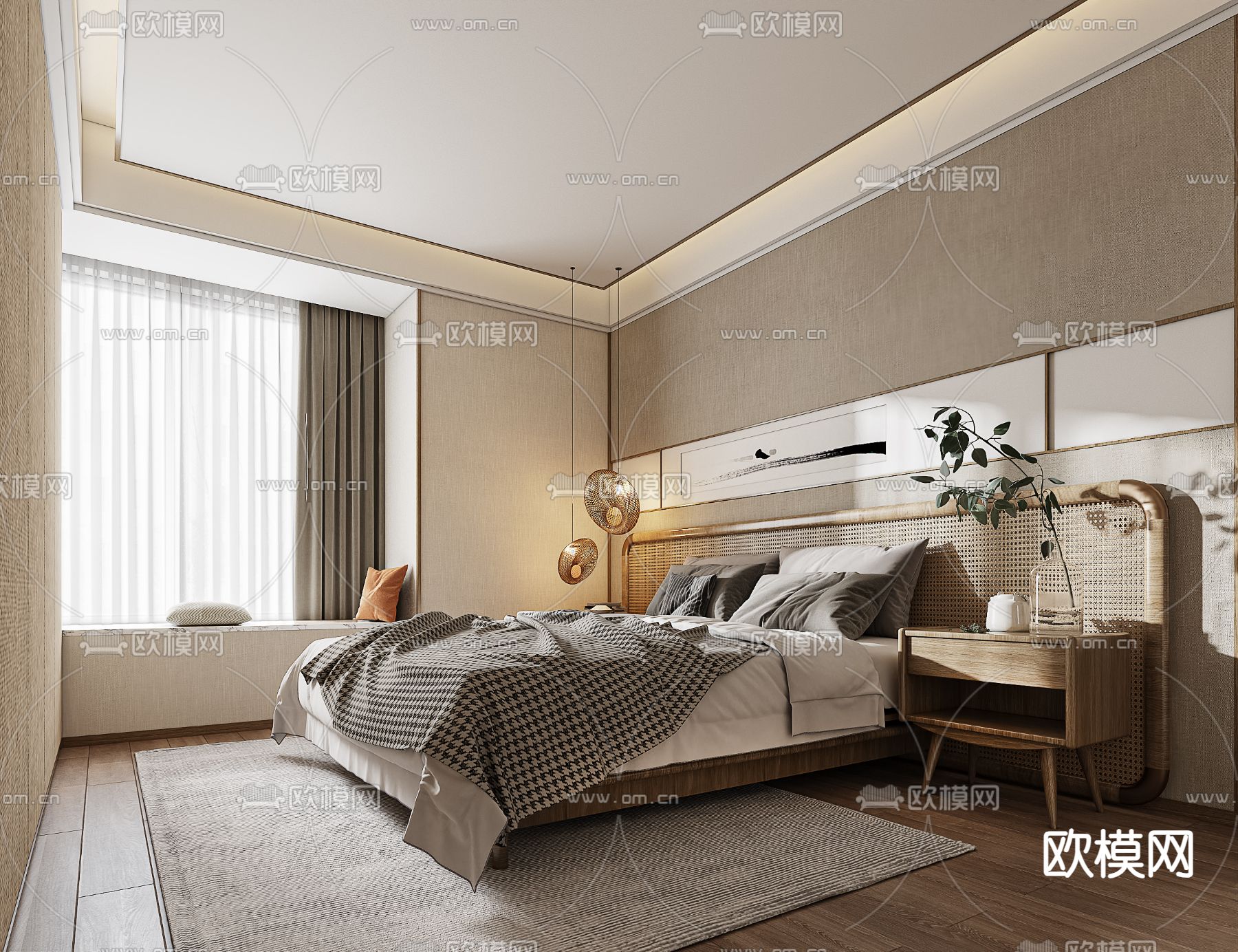 日式卧室 主卧3d模型下载（渲染图1）