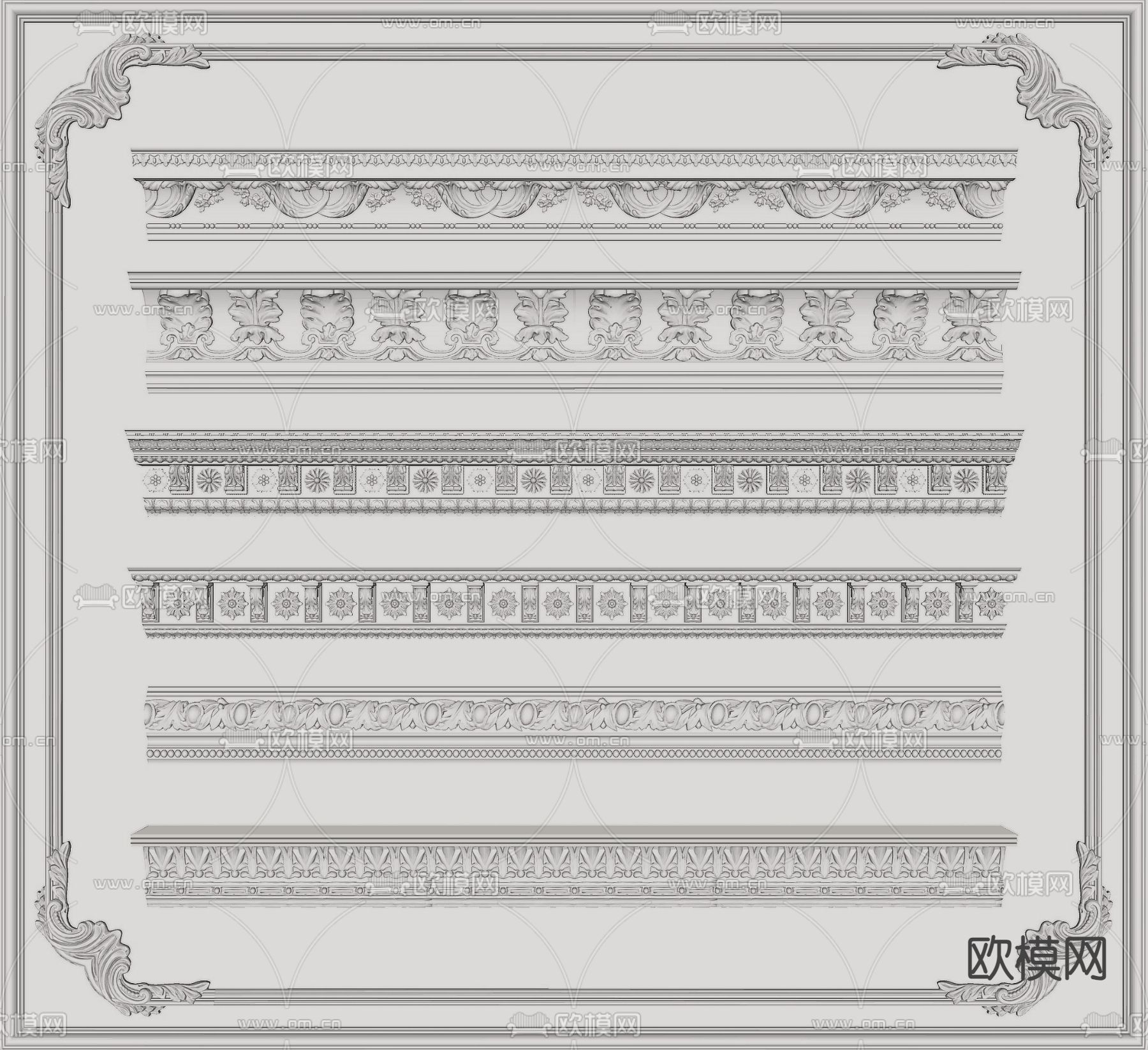 法式石膏线 雕花su模型下载（渲染图2）
