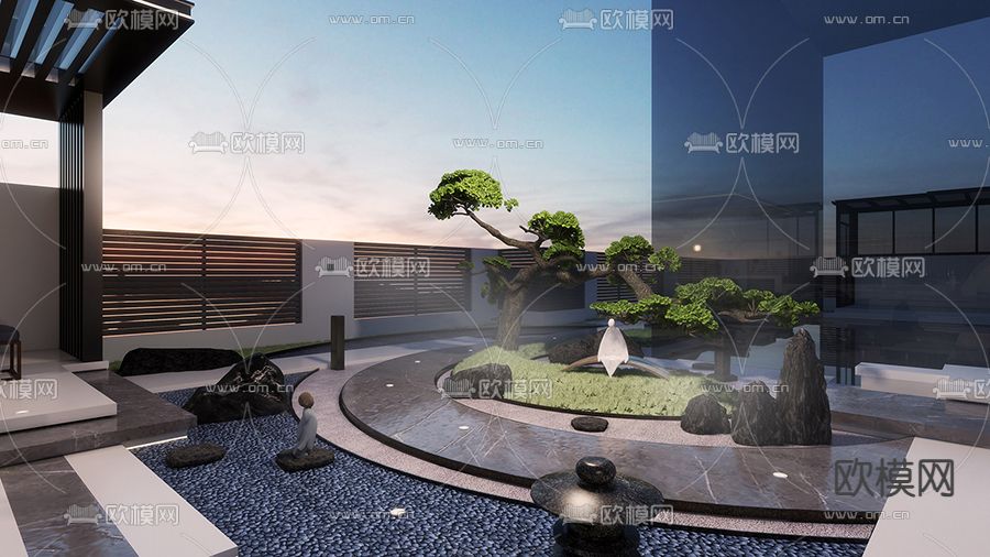 新中式庭院花园su模型下载（渲染图1）