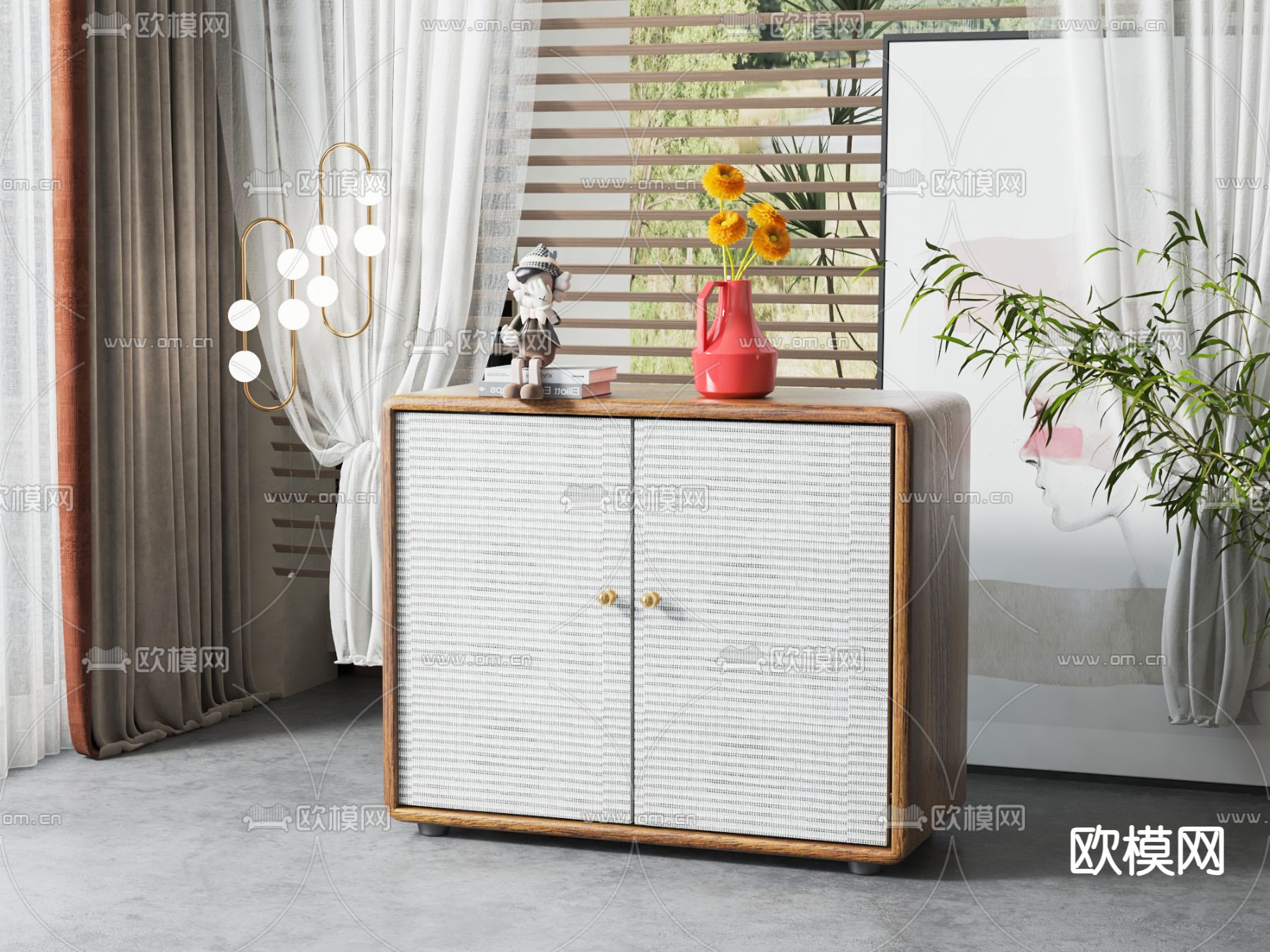 简欧餐边柜su模型下载（渲染图1）