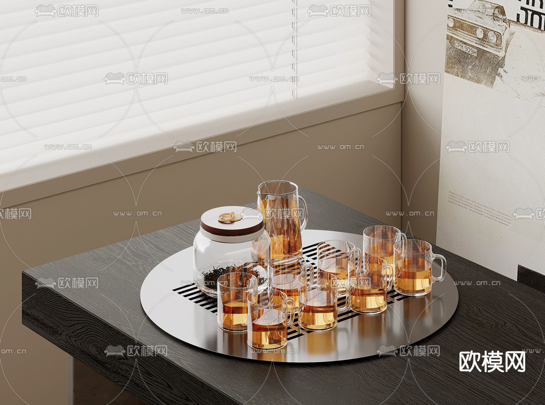 现代玻璃茶具su模型下载（渲染图1）