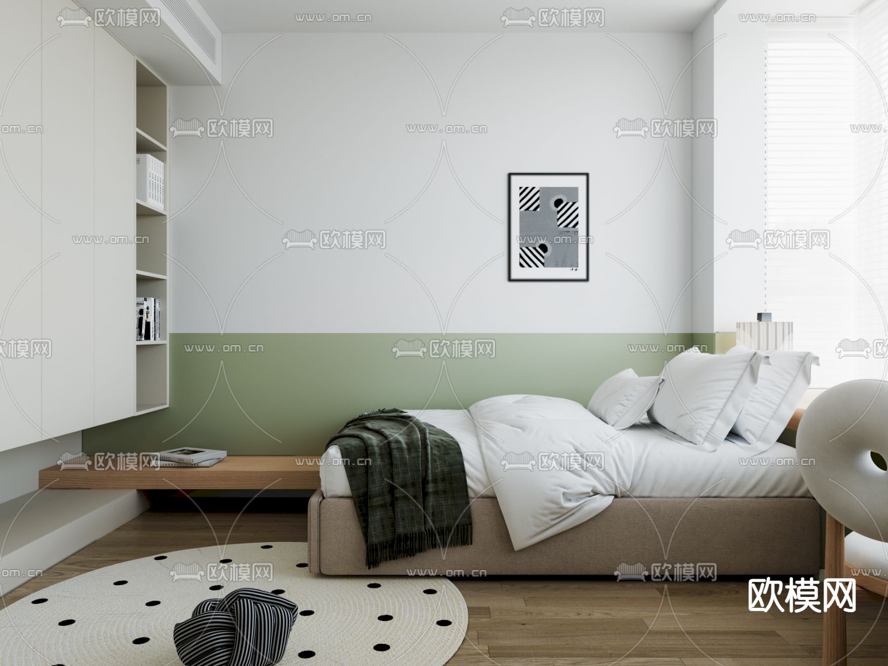 榻榻米卧室 次卧3d模型下载（渲染图4）