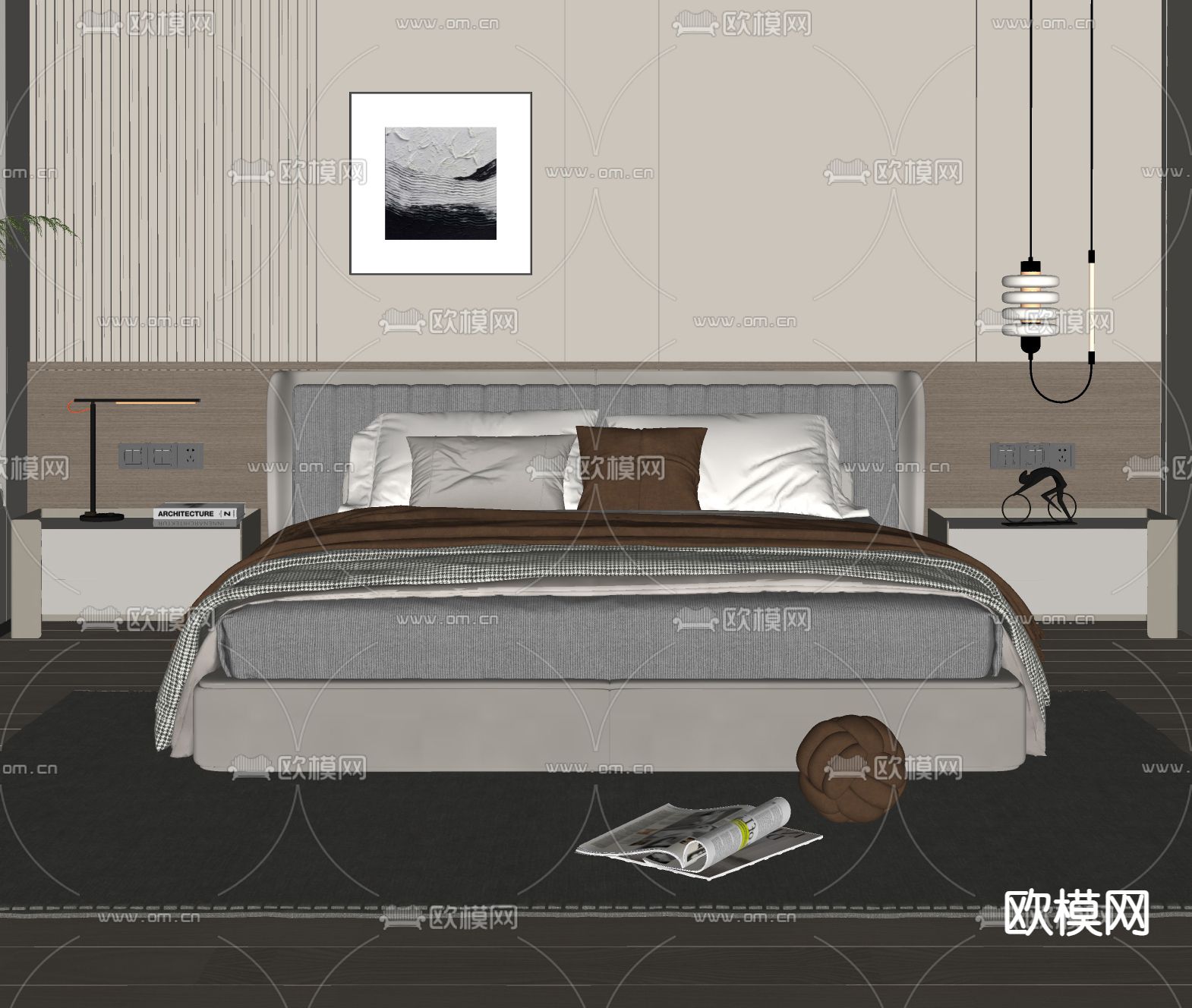 现代双人床su模型下载_ID14269329_sketchup模型下载-欧模网