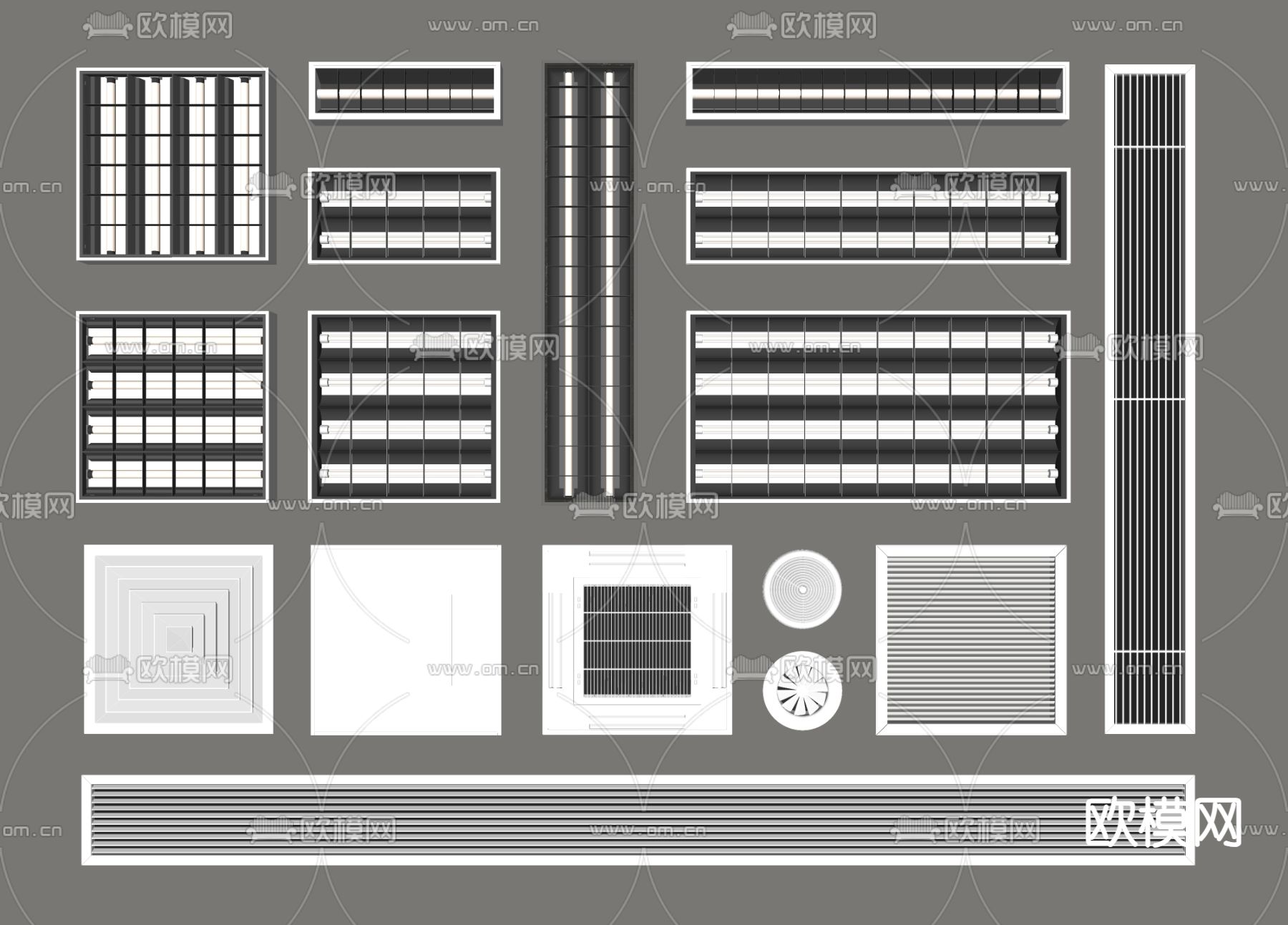 嵌入式格栅灯su模型下载（渲染图2）