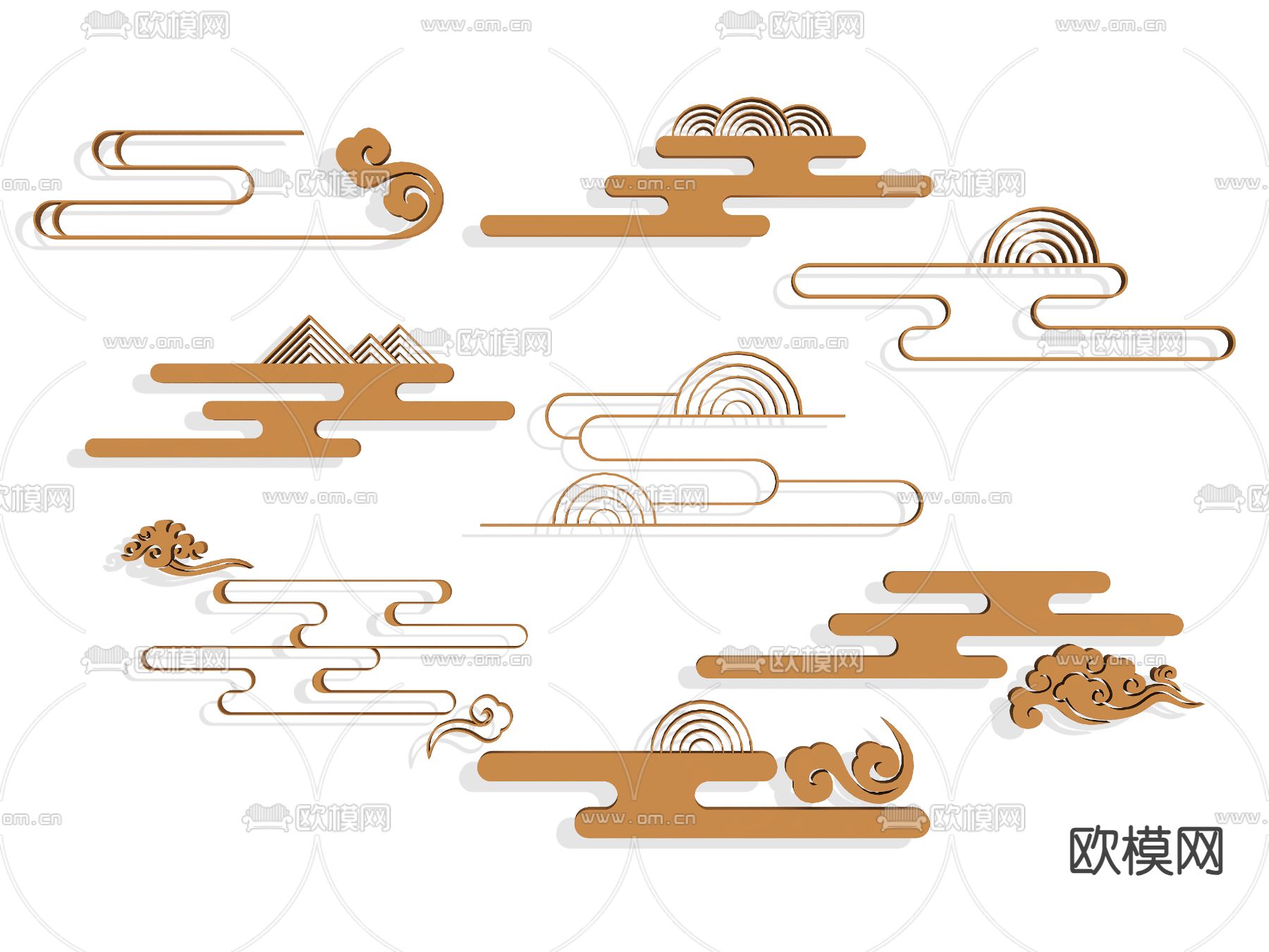 中式祥云墙饰 挂饰3d模型下载