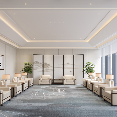  新中式会客厅 接待室su模型 