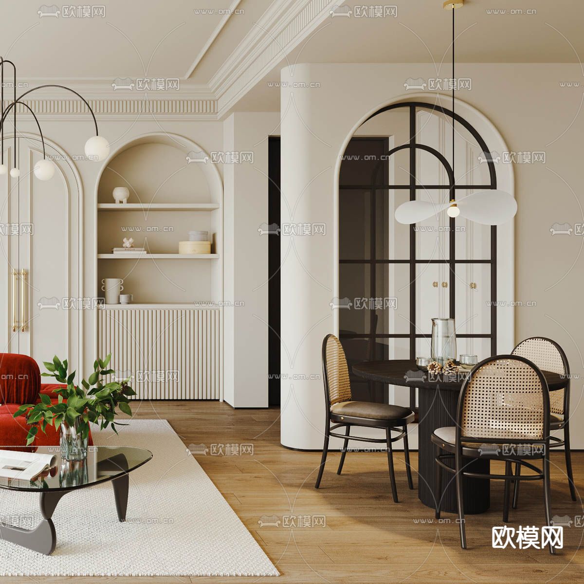 法式客厅 餐厅3d模型下载（渲染图3）