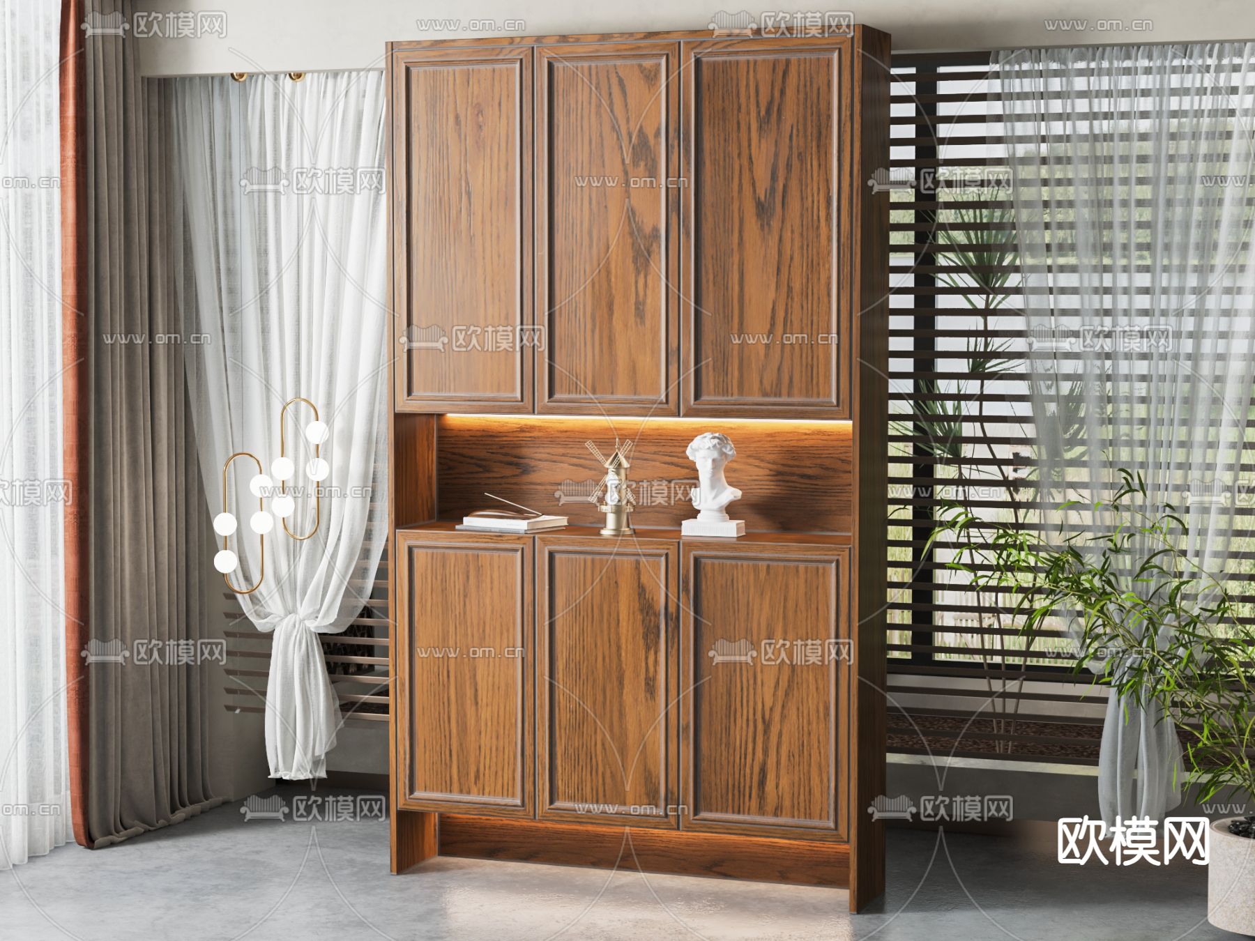 美式玄关鞋柜su模型下载（渲染图1）