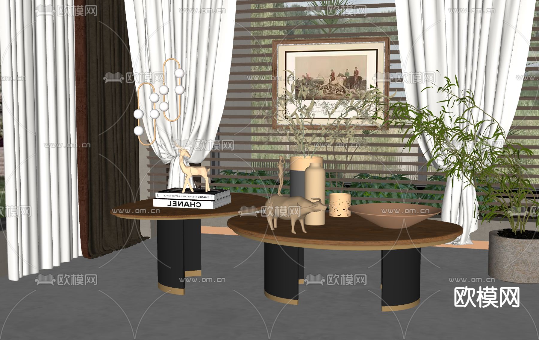 美式茶几su模型下载（渲染图2）