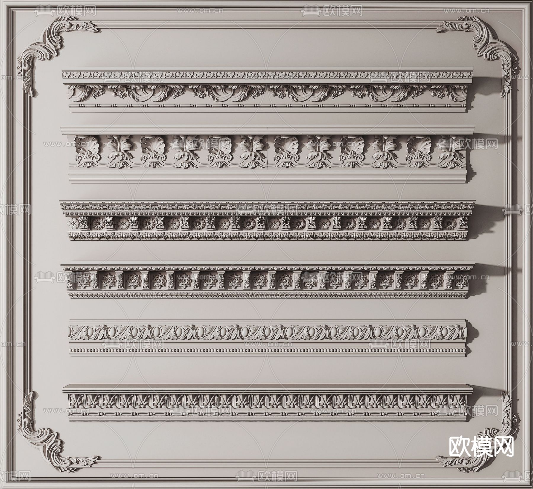 法式石膏线 雕花su模型下载（渲染图1）