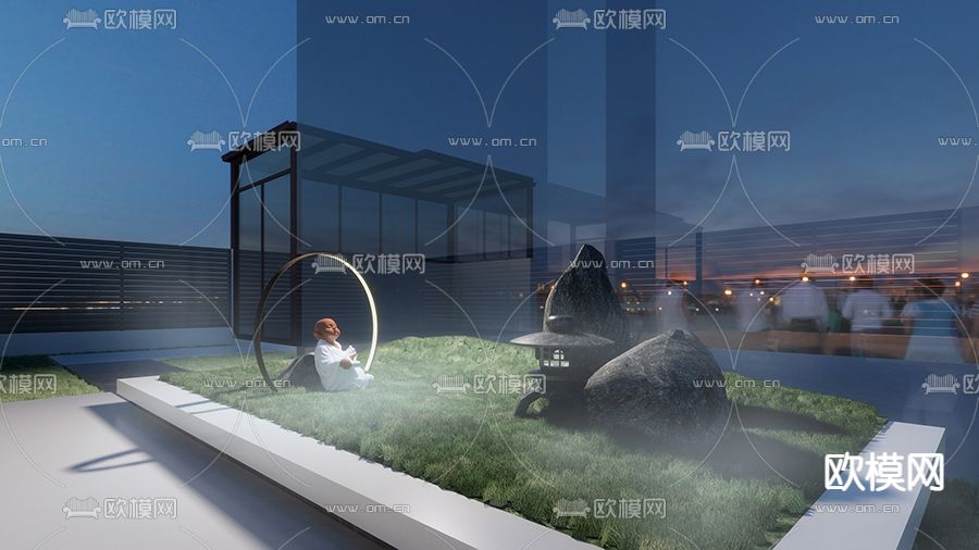 新中式庭院花园su模型下载（渲染图4）