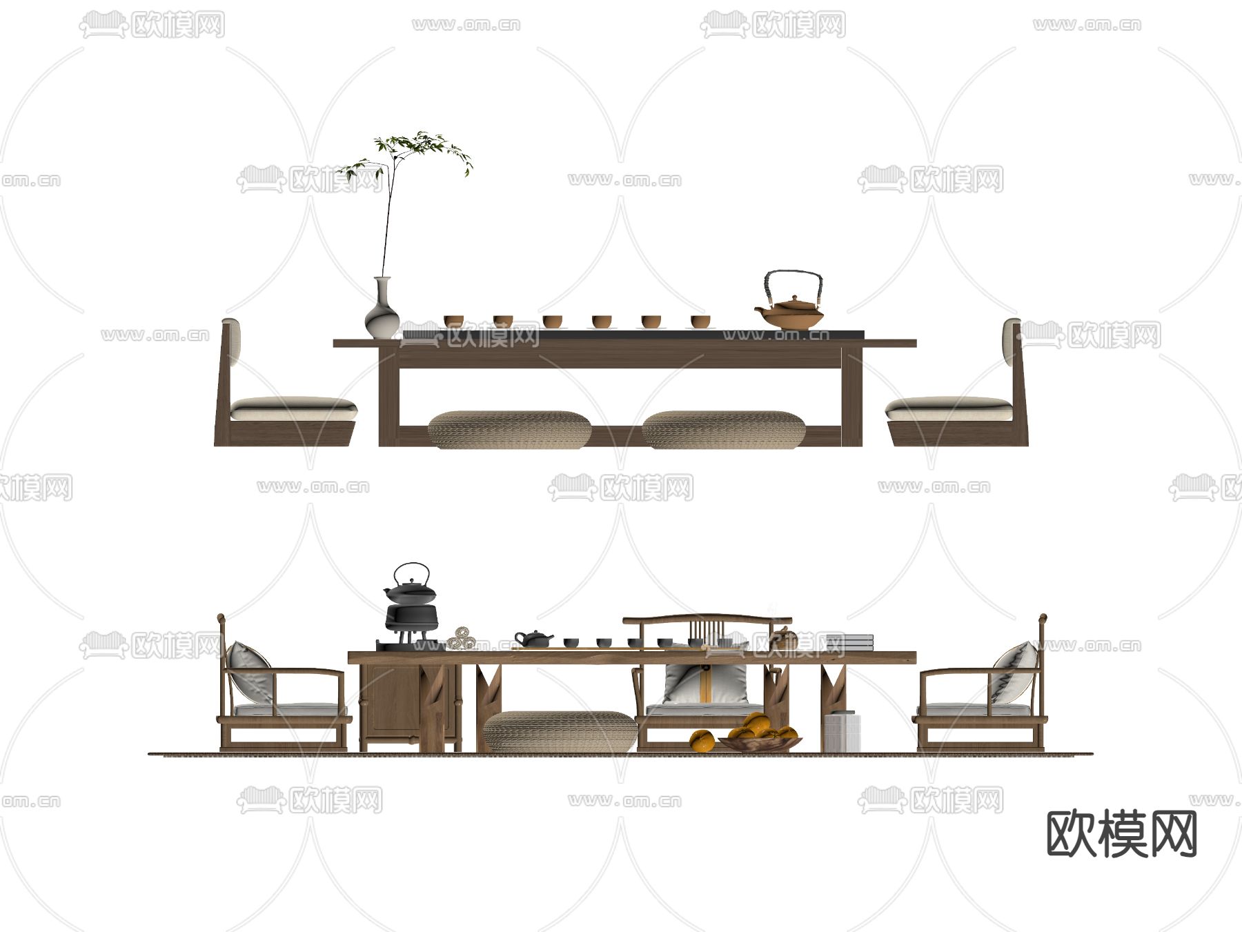 日式榻榻米茶台su模型下载（渲染图2）
