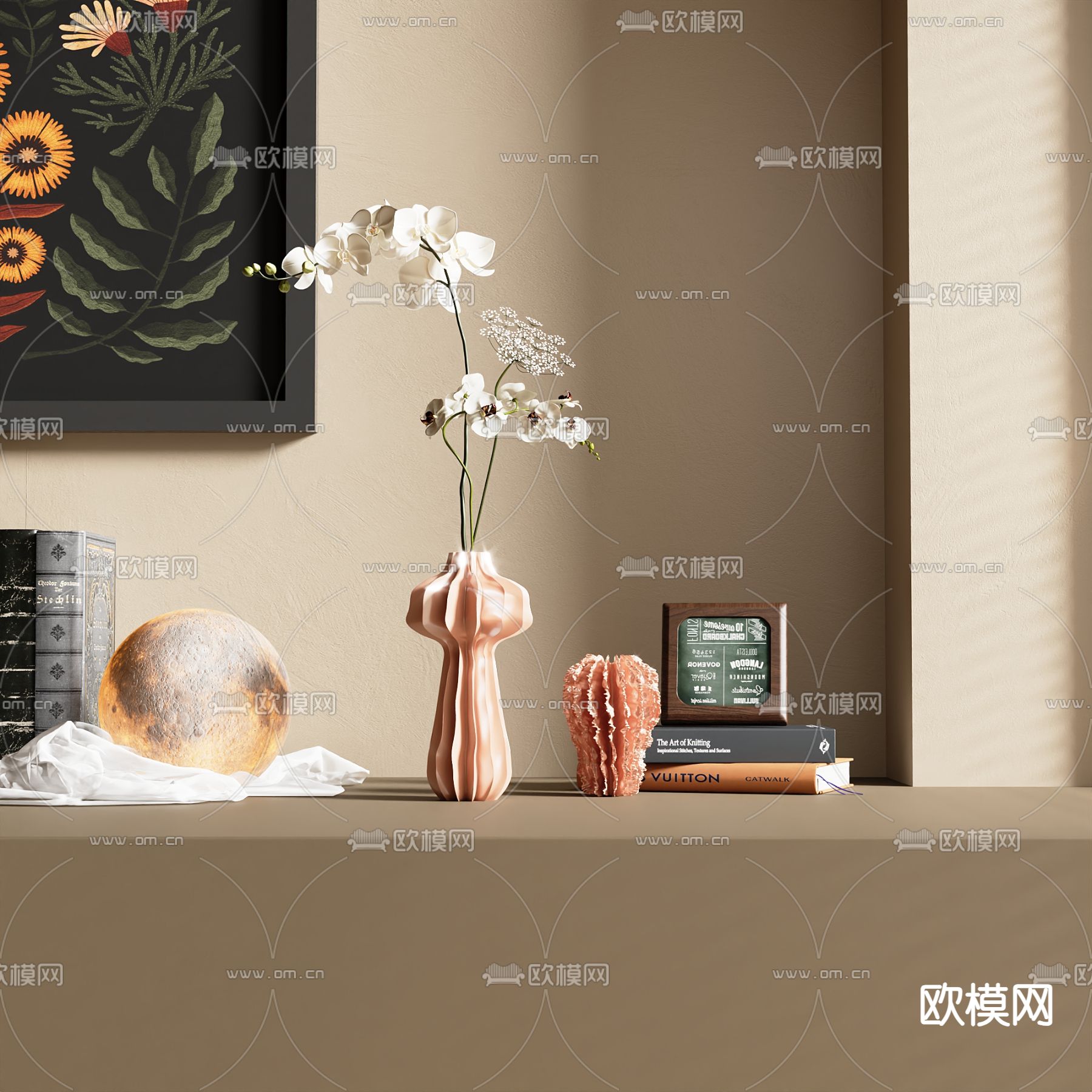 中古风花瓶 花艺 鲜花 插花3d模型下载