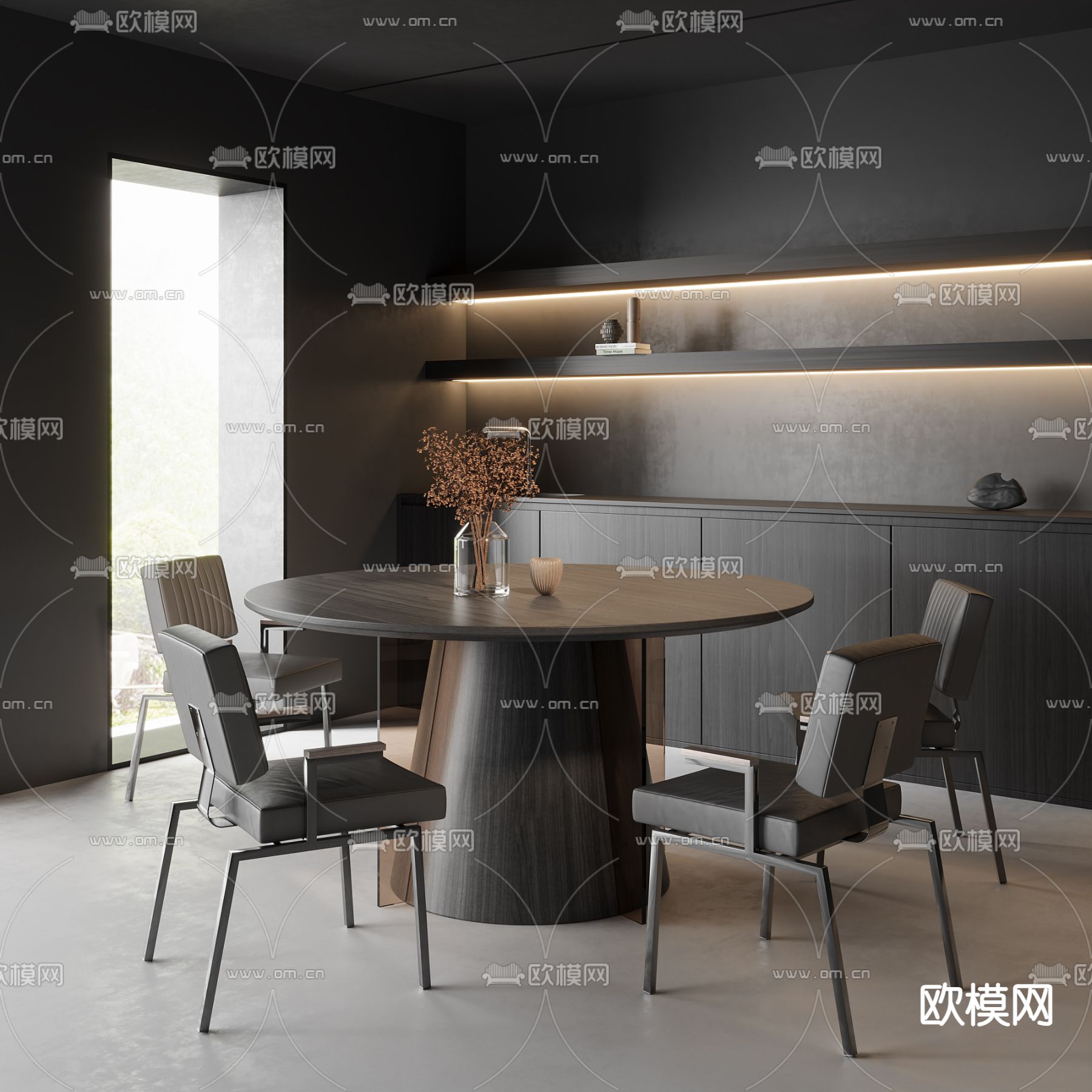 暗黑风餐桌椅 圆餐桌3d模型下载