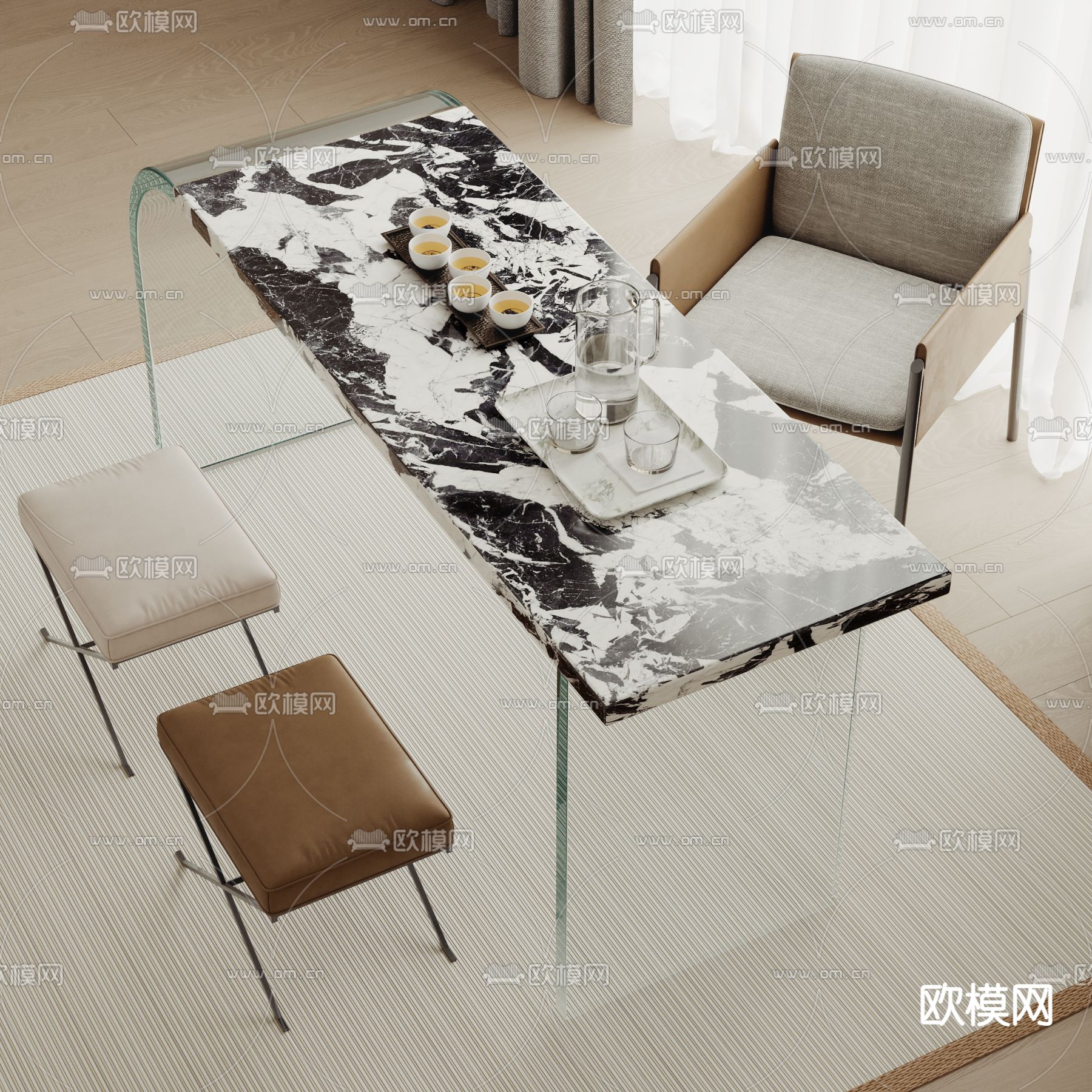 现代茶桌 茶台3d模型下载