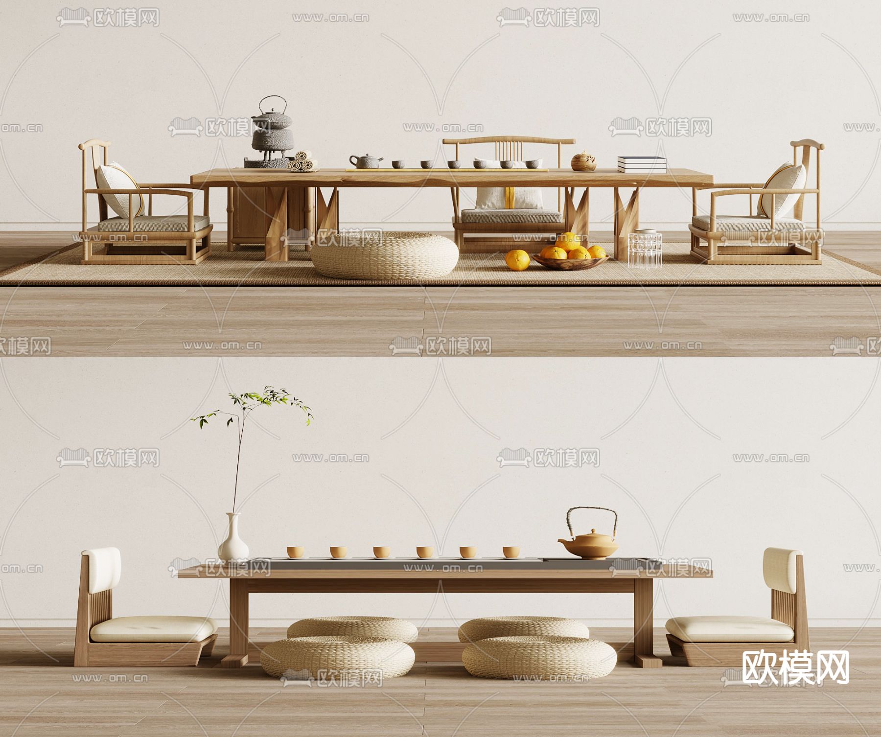 日式榻榻米茶台su模型下载（渲染图1）
