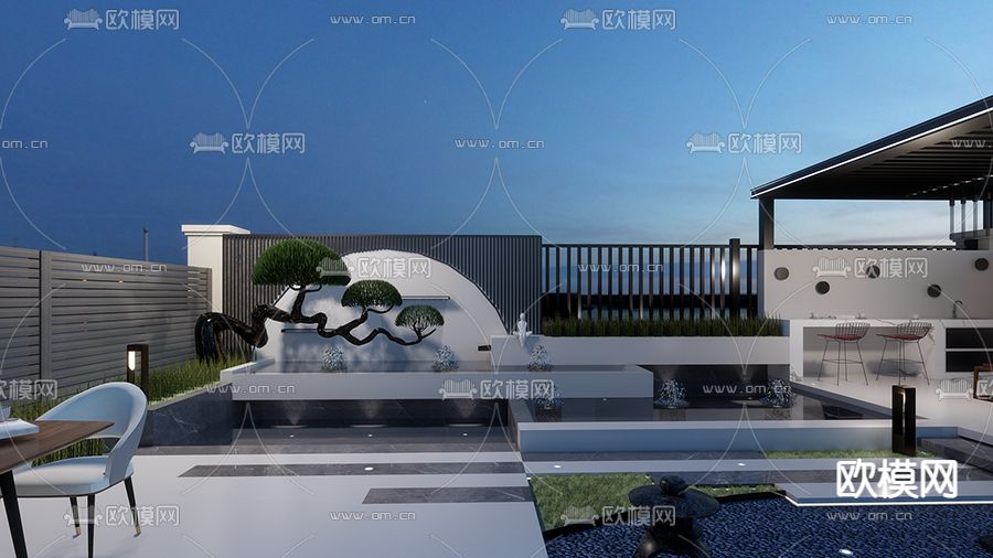 新中式庭院花园su模型下载（渲染图2）