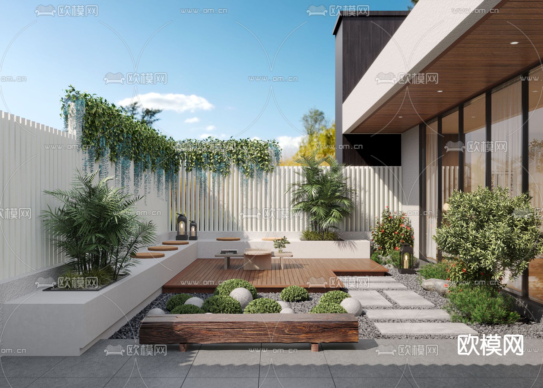 阳台 露台 庭院花园3d模型下载_ID14270968_3dmax免费模型-欧模网