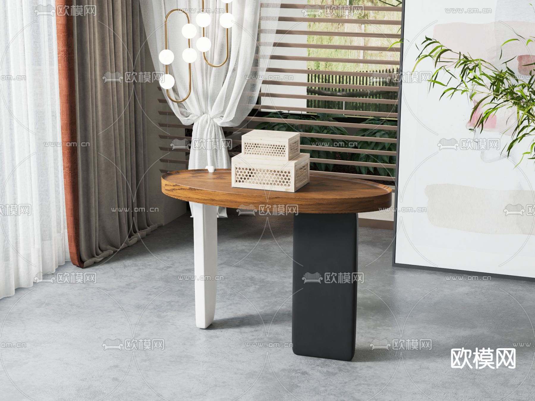 简欧边几 角几su模型下载（渲染图1）