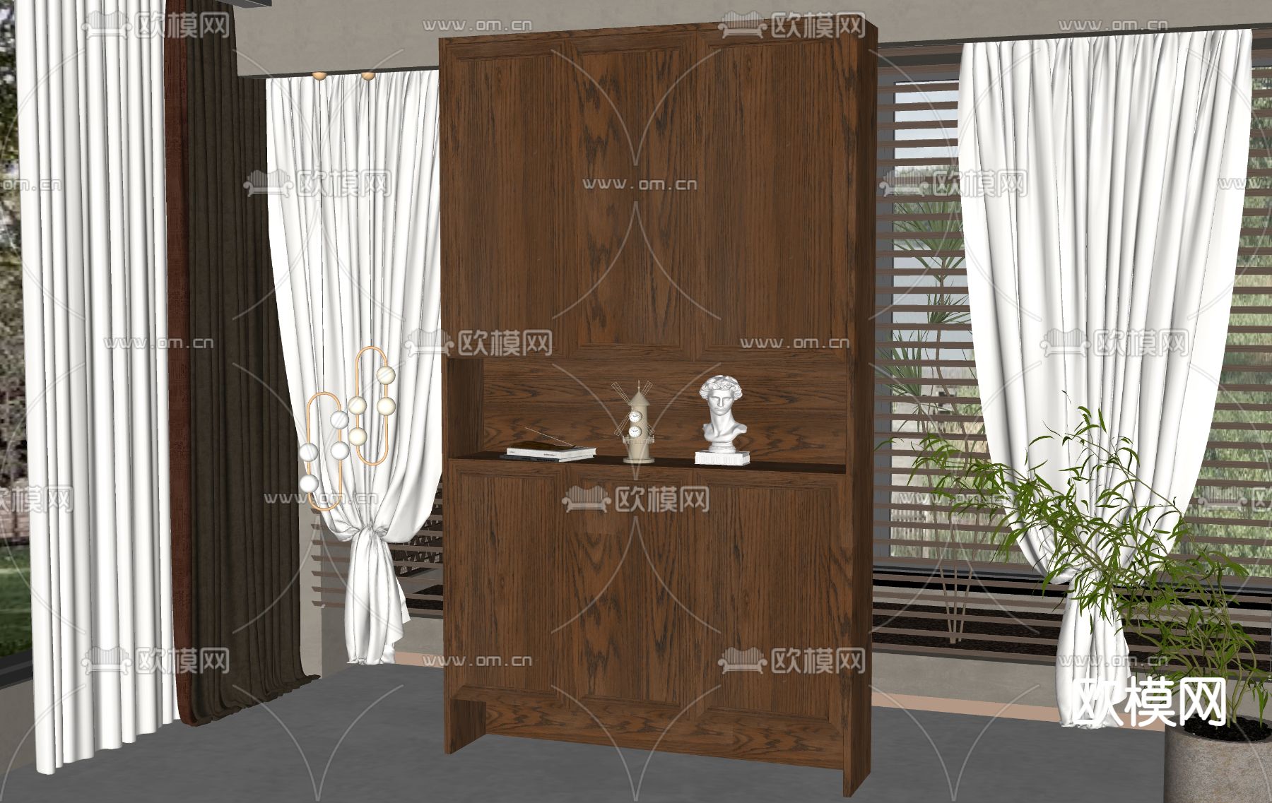 美式玄关鞋柜su模型下载（渲染图2）