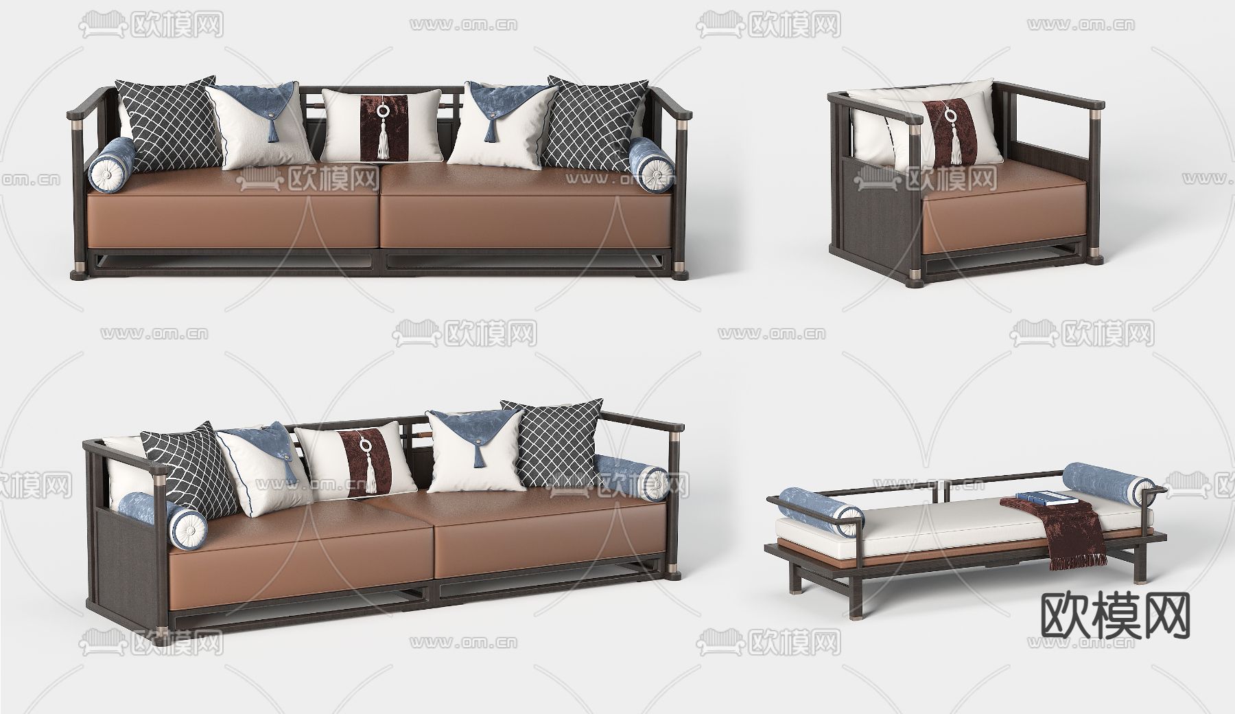 新中式沙发 组合沙发 罗汉床3d模型下载